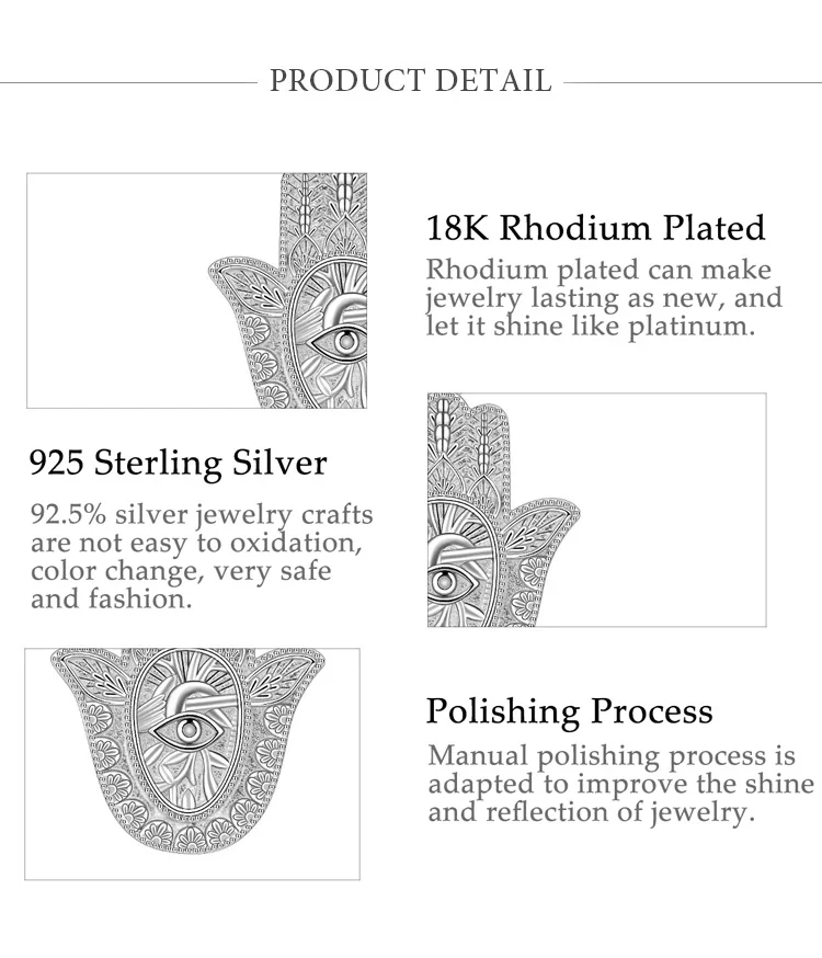 EUDORA 925 Sterling Silver Evil Eye Hamsa Hand Pendant Necklace For Men Women Angel Caller Fine Jewelry for dropshipping CYD312 – Image 13