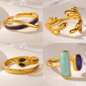 Stainless Steel Hug Snake Rings for Women 18K Gold Plated Geometric Wave Ring Hypoallergenic Waterproof Jewelry Gifts