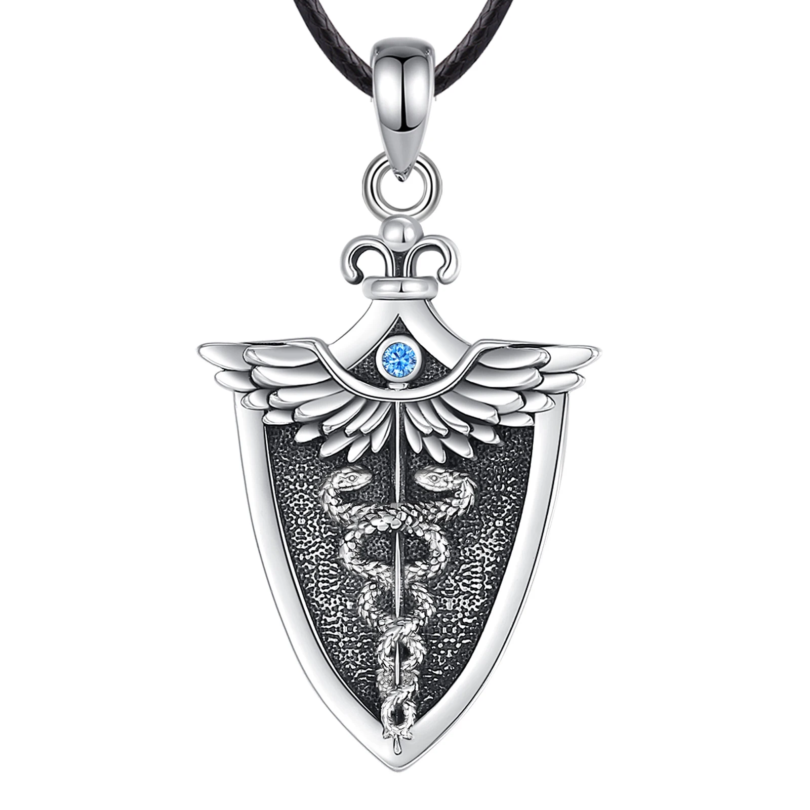 Eudora Original 925 Sterling Silver Caduceus Necklace Double Snake Wing Pendant Medical Symbol Jewelry for Men Women Gift – Image 9