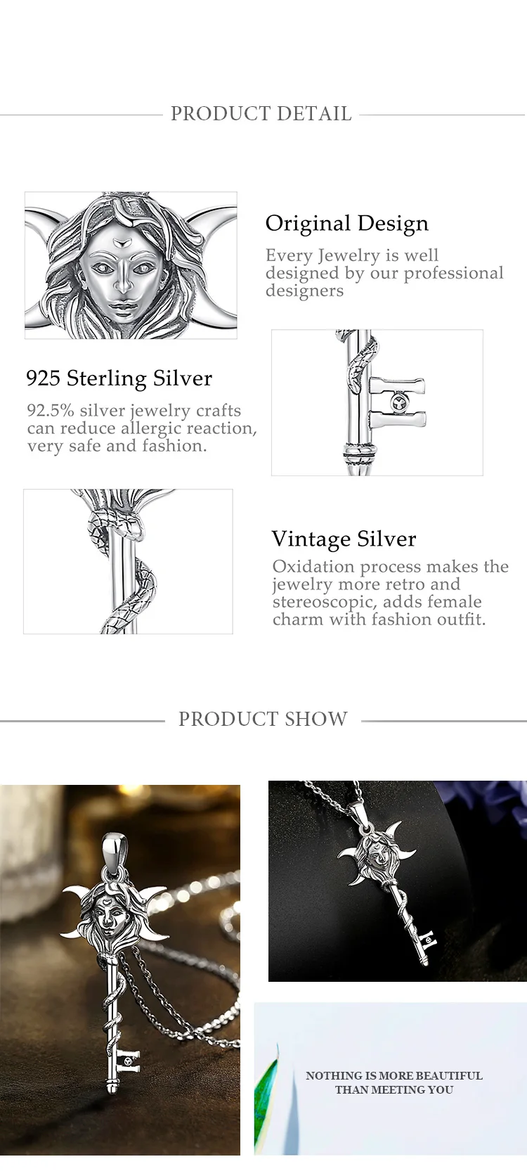 Eudora 925 Sterling Silver Hecate Necklace Snake Key Triple Moon Goddess Amulet Pendant Pagan Witch Jewelry Gift for Women Man – Image 13