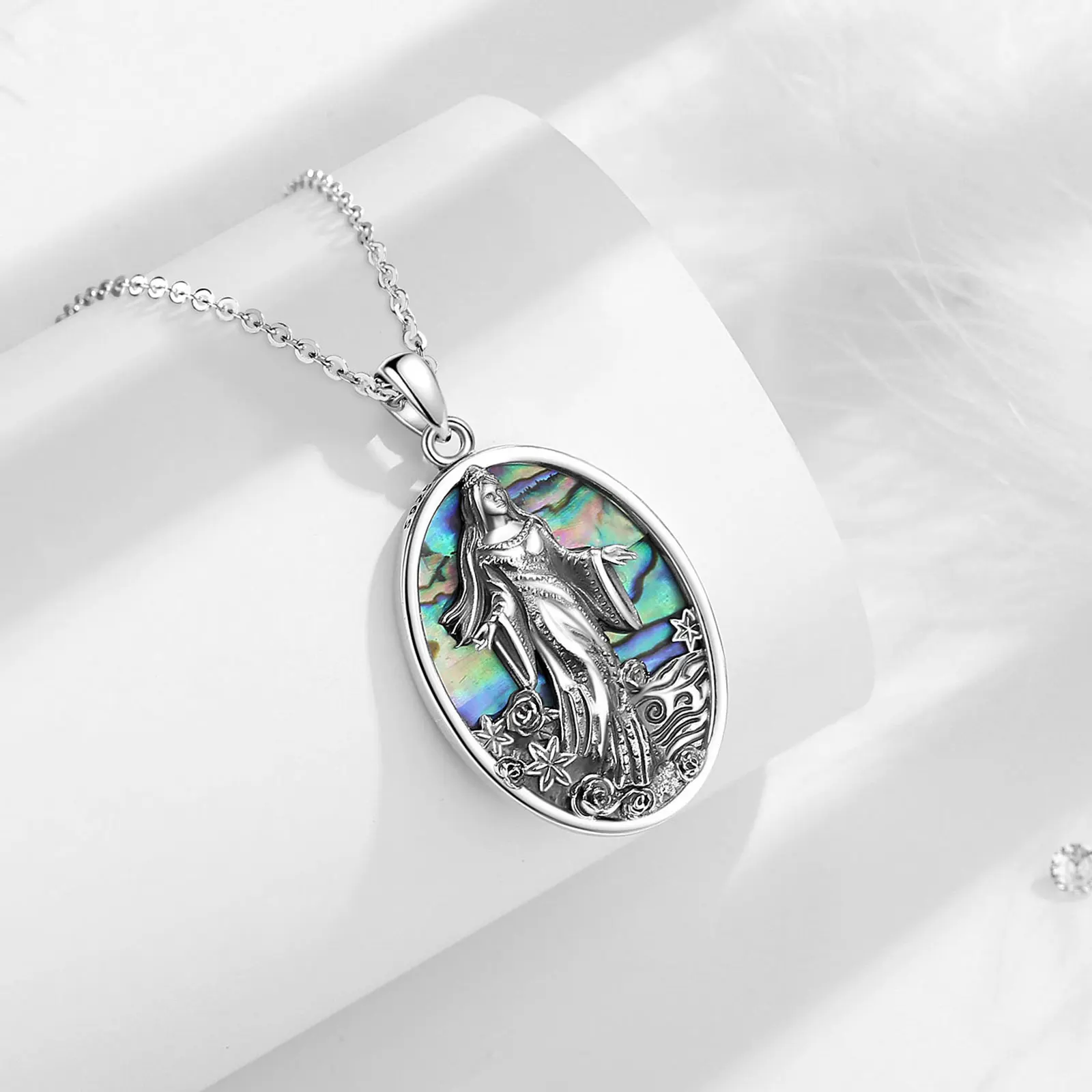 Eudora Original 925 Sterling Silver Sea Goddess Yemaya Necklace Natural Abalone Shell Lemanja Amulet Pendant Fine Jewelry Gift – Image 4