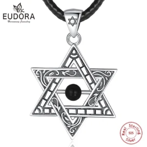 Eudora 925 Sterling Silver Star of David Necklace for Women Man vintage Hexagram David pendant Personality Jewelry Party Gift