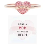 Trumium 100% 925 Sterling Silver Pink Zircon Love Heart MoM rings for women Luxury Elegant Stacking Jewelry Mother's Day Gift