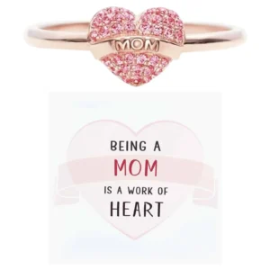 Trumium 100% 925 Sterling Silver Pink Zircon Love Heart MoM rings for women Luxury Elegant Stacking Jewelry Mother's Day Gift