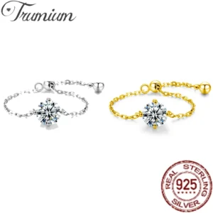 Trumium 0.5CT D Color Round Moissanite Rings for Women 925 Sterling Silver Adjustable Band Girls Trendy Fine Jewelry