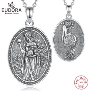 Eudora 925 Sterling Silver Dark Goddess Persephone Necklace Pomegranate Skull Pendant Greek Mythology Wicca Jewelry Women Gift