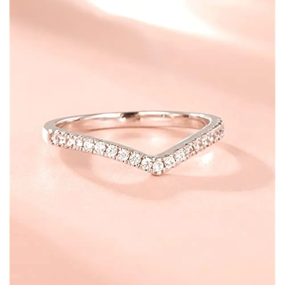 Trumium 925 Sterling Rings V Shape Inlaid Zircon Ring For Women Love Ring Shining Wedding Band Fine Jewelry Gifts – Image 2