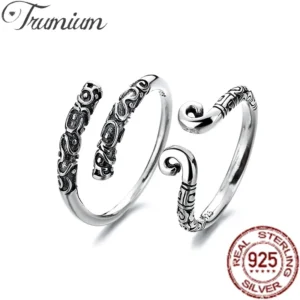 Trumium 925 Sterling Silver Wukong Rings for Couple Personality Tightening Curse Trendy Monkey King Retro Round Open Ring Gifts
