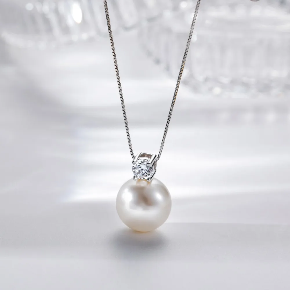 Trumium 10/12mm 925 Sterling Silver Pearl Pendant Necklace for Women Dainty CZ Chain Cultured Pearls Choker Necklaces Jewelry – Image 9