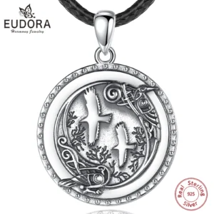 Eudora 925 Sterling Silver Viking Crow Necklace for Man Women Fine Forest Viking Ravens swallow Pendant Personality Jewelry Gift