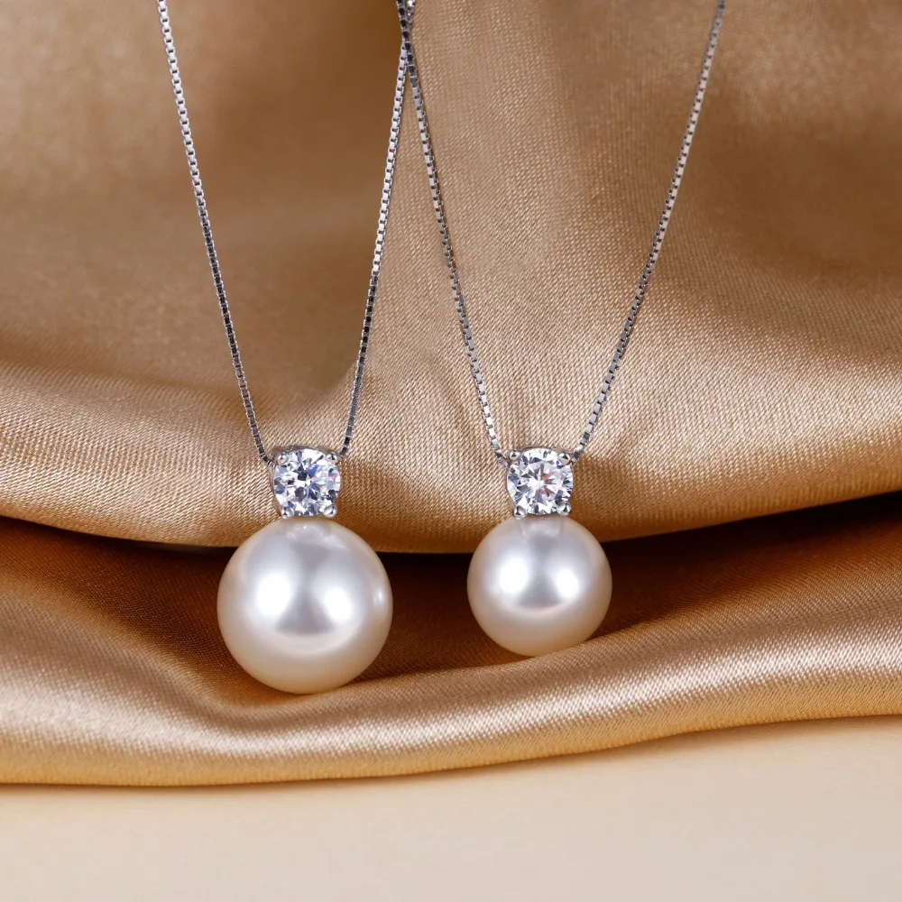 Trumium 10/12mm 925 Sterling Silver Pearl Pendant Necklace for Women Dainty CZ Chain Cultured Pearls Choker Necklaces Jewelry – Image 12