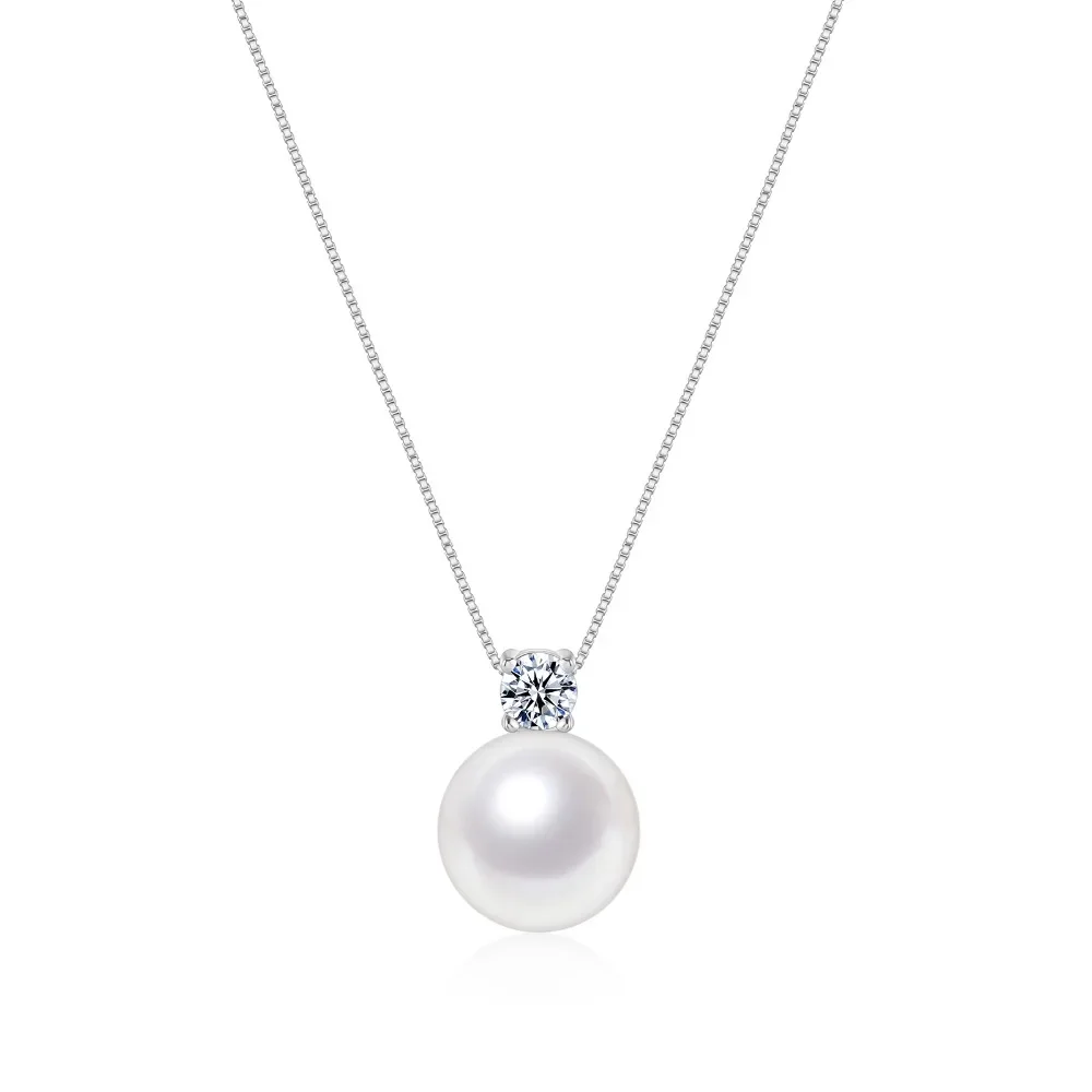 Trumium 10/12mm 925 Sterling Silver Pearl Pendant Necklace for Women Dainty CZ Chain Cultured Pearls Choker Necklaces Jewelry – Image 8