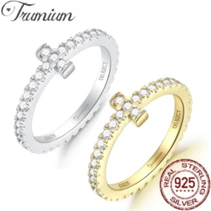 Trumium D Color Moissanite 925 Sterling Silver Cross Rings for Women Fashion Luxury Charms Wedding Party Jewelry Gift