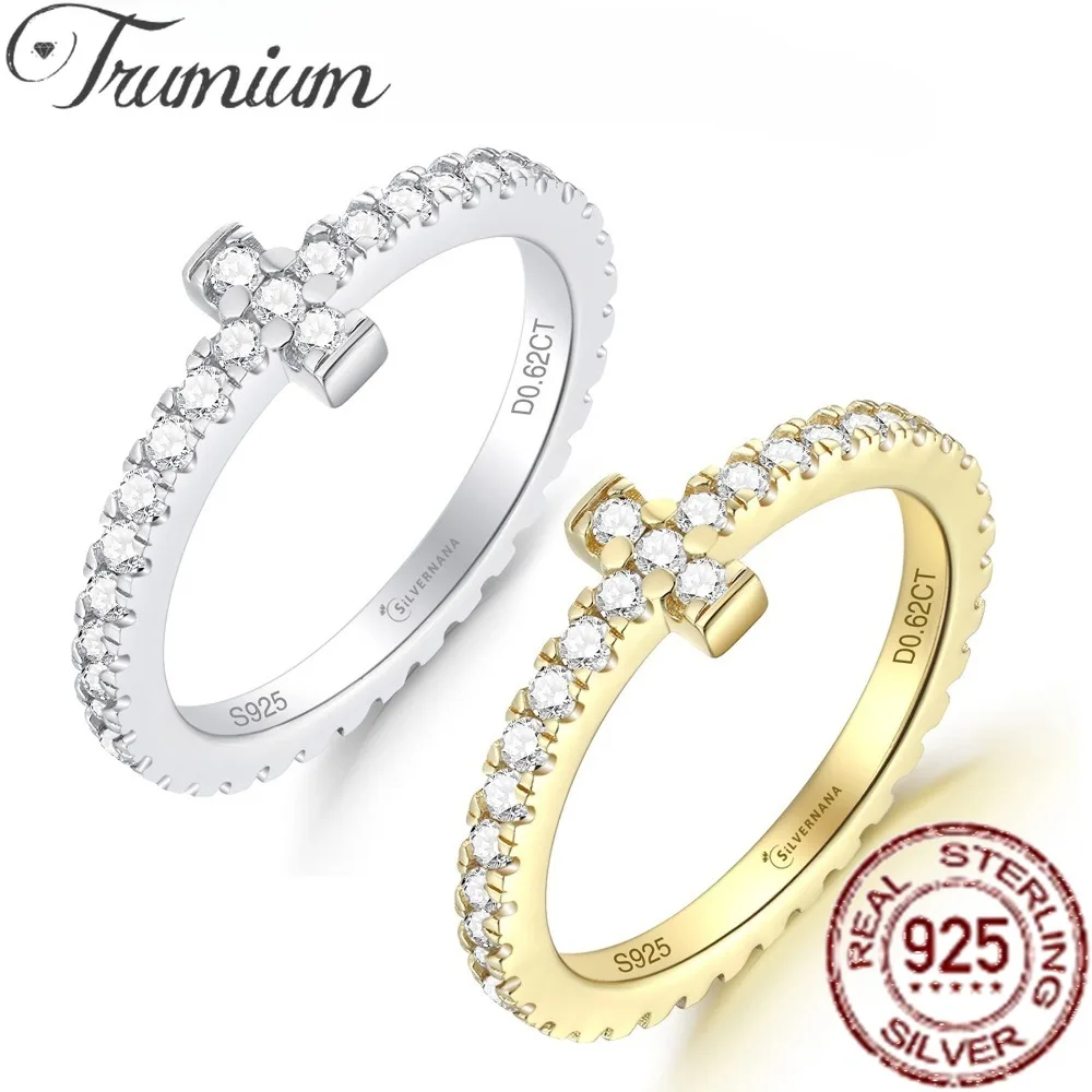 Trumium D Color Moissanite 925 Sterling Silver Cross Rings for Women Fashion Luxury Charms Wedding Party Jewelry Gift