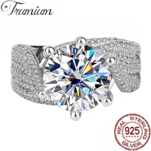 Trumium Luxury 3ct 5ct Sparkling Big Moissanite Diamond Rings for Women Three Rows Zircon 925 Silver Wedding Band Fine Jewelry