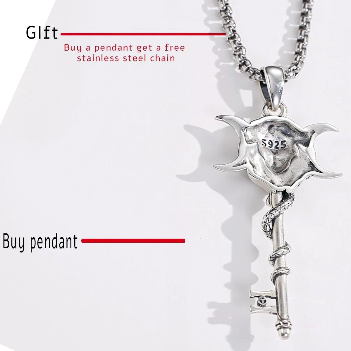 Eudora 925 Sterling Silver Hecate Necklace Snake Key Triple Moon Goddess Amulet Pendant Pagan Witch Jewelry Gift for Women Man – Image 15