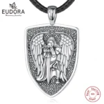 Eudora 925 Sterling Silver St.Michael Archangel Necklace Fine Angel Wings Medallion Pendant Religious Jewelry Gift for Men Women