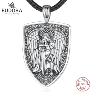 Eudora 925 Sterling Silver St.Michael Archangel Necklace Fine Angel Wings Medallion Pendant Religious Jewelry Gift for Men Women