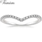 Trumium V Shape Ring Zirconia Eternity Bands Copper Stackable Engagement Rings for Women Anniversary Gifts
