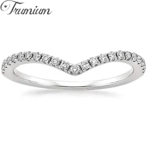 Trumium V Shape Ring Zirconia Eternity Bands Copper Stackable Engagement Rings for Women Anniversary Gifts