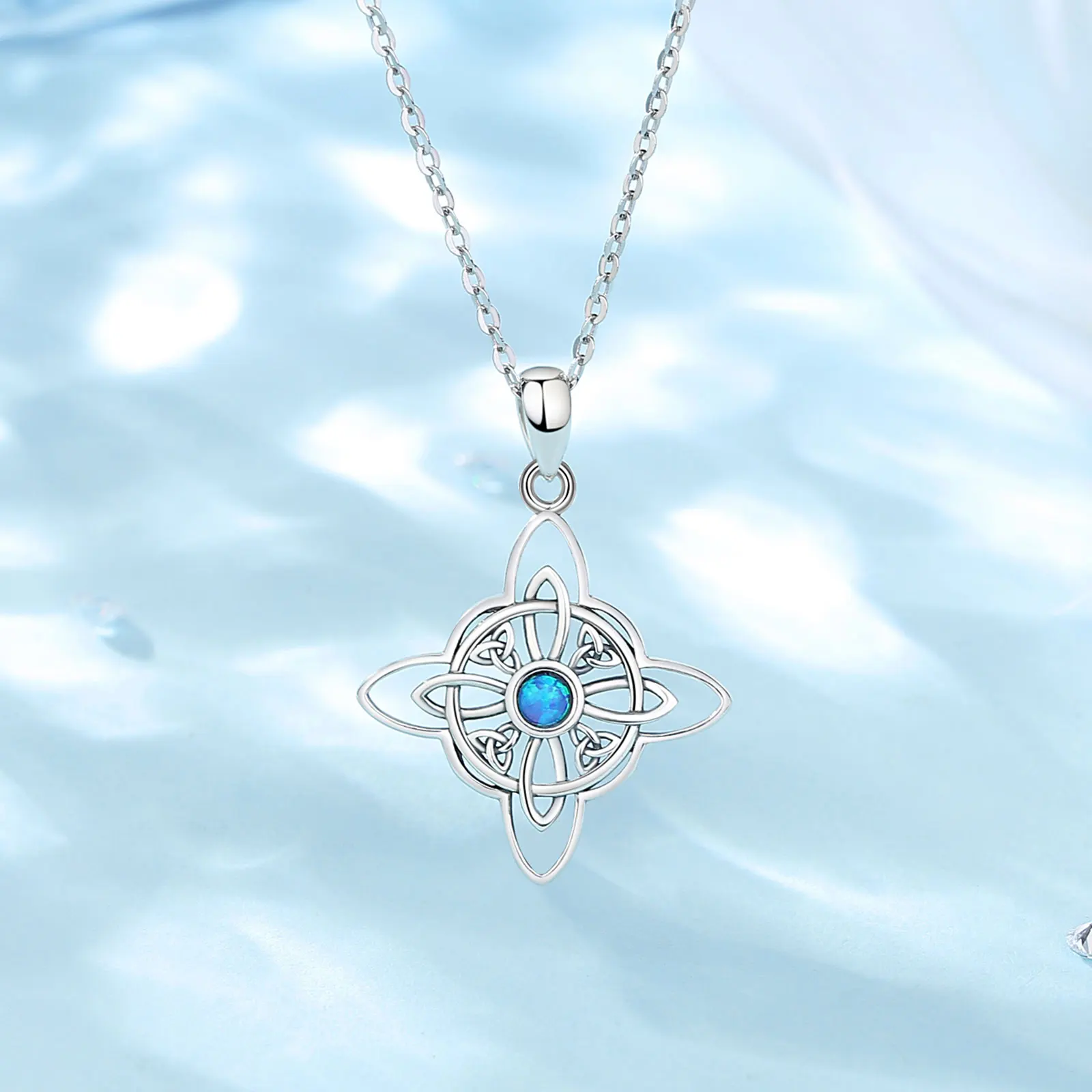 Eudora 925 Sterling Silver Witchcraft Celtic Knot Geometry Necklace Men Women Opal Wicca Amulet Necklaces Witch Jewelry Gift – Image 4