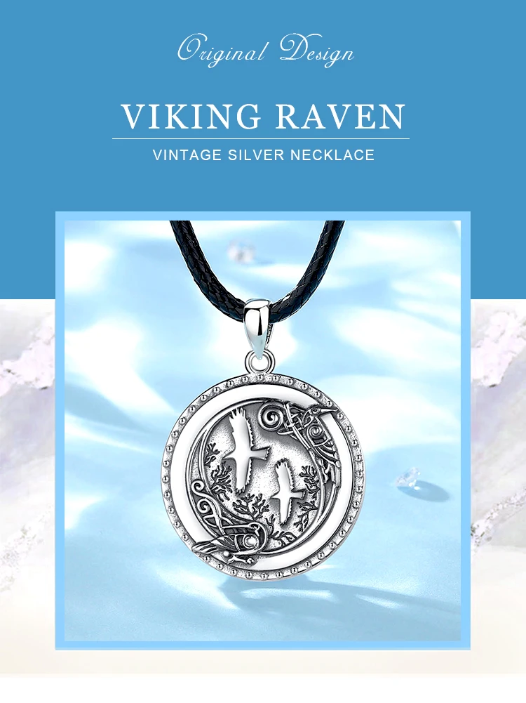 Eudora 925 Sterling Silver Viking Crow Necklace for Man Women Fine Forest Viking Ravens swallow Pendant Personality Jewelry Gift – Image 11