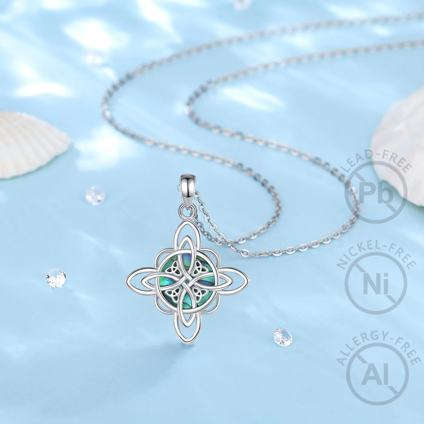 Eudora 925 Sterling Silver Witch Knot Necklace for Men Women Natural Abalone Shell Witchcraft Amulet Pendant Wicca Jewelry Gift – Image 4