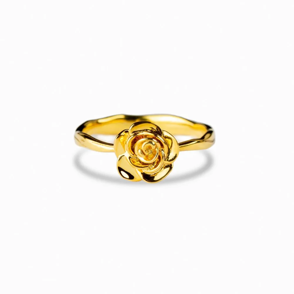 Trumium 18K Gold Plated 925 Sterling Silver Vintage Flower Rose Promise Rings for Women Retro Statement Engagement Ring Gift – Image 7
