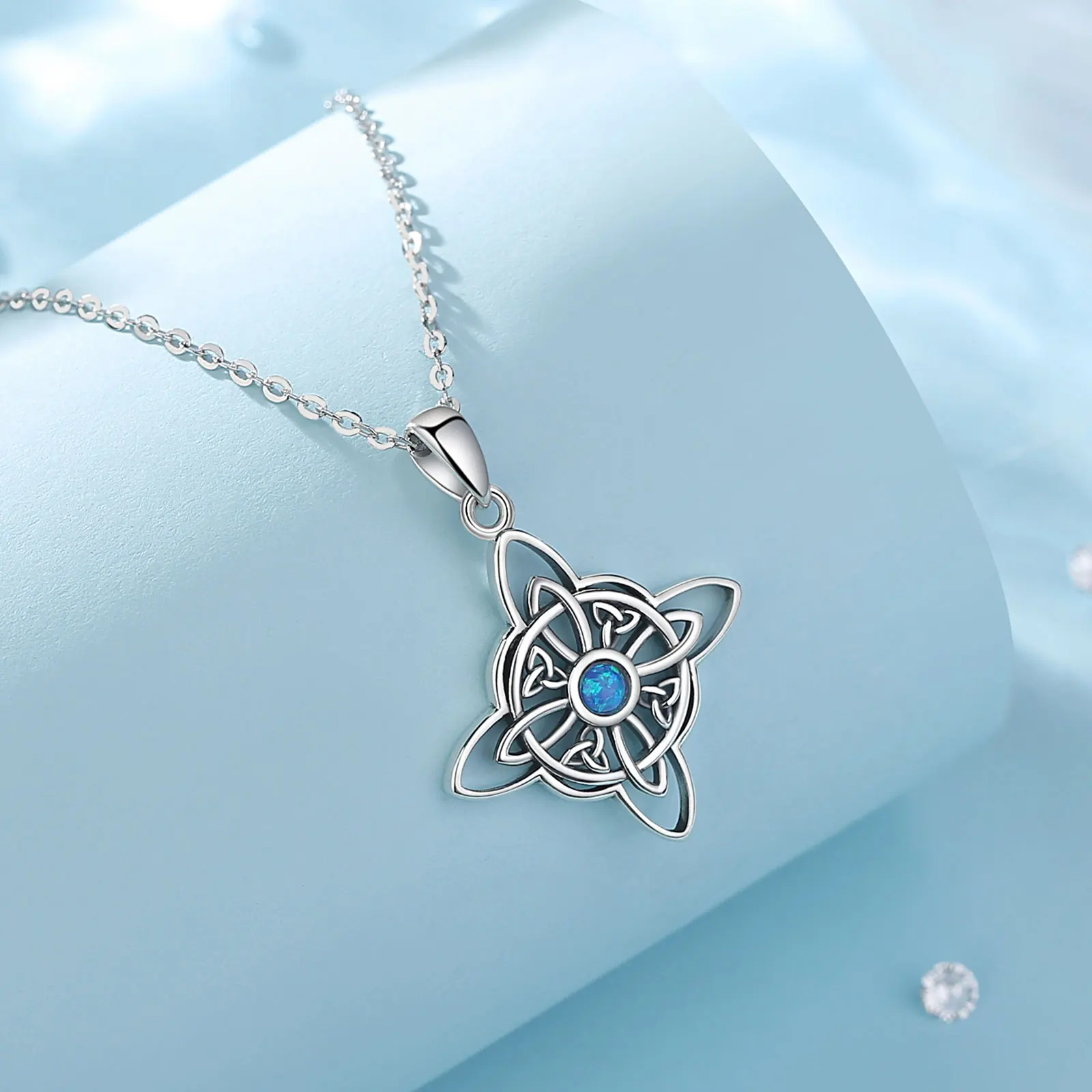 Eudora 925 Sterling Silver Witchcraft Celtic Knot Geometry Necklace Men Women Opal Wicca Amulet Necklaces Witch Jewelry Gift – Image 3