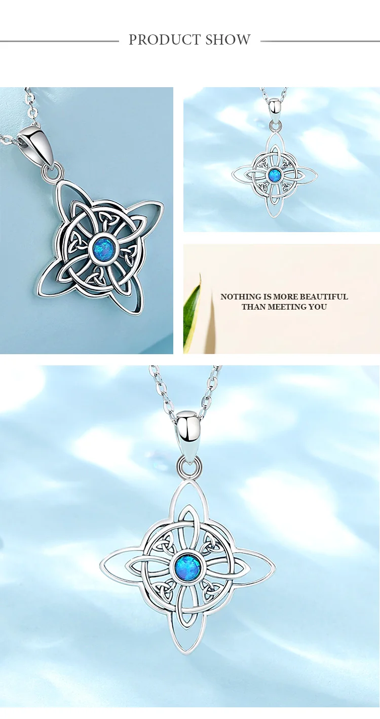 Eudora 925 Sterling Silver Witchcraft Celtic Knot Geometry Necklace Men Women Opal Wicca Amulet Necklaces Witch Jewelry Gift – Image 15