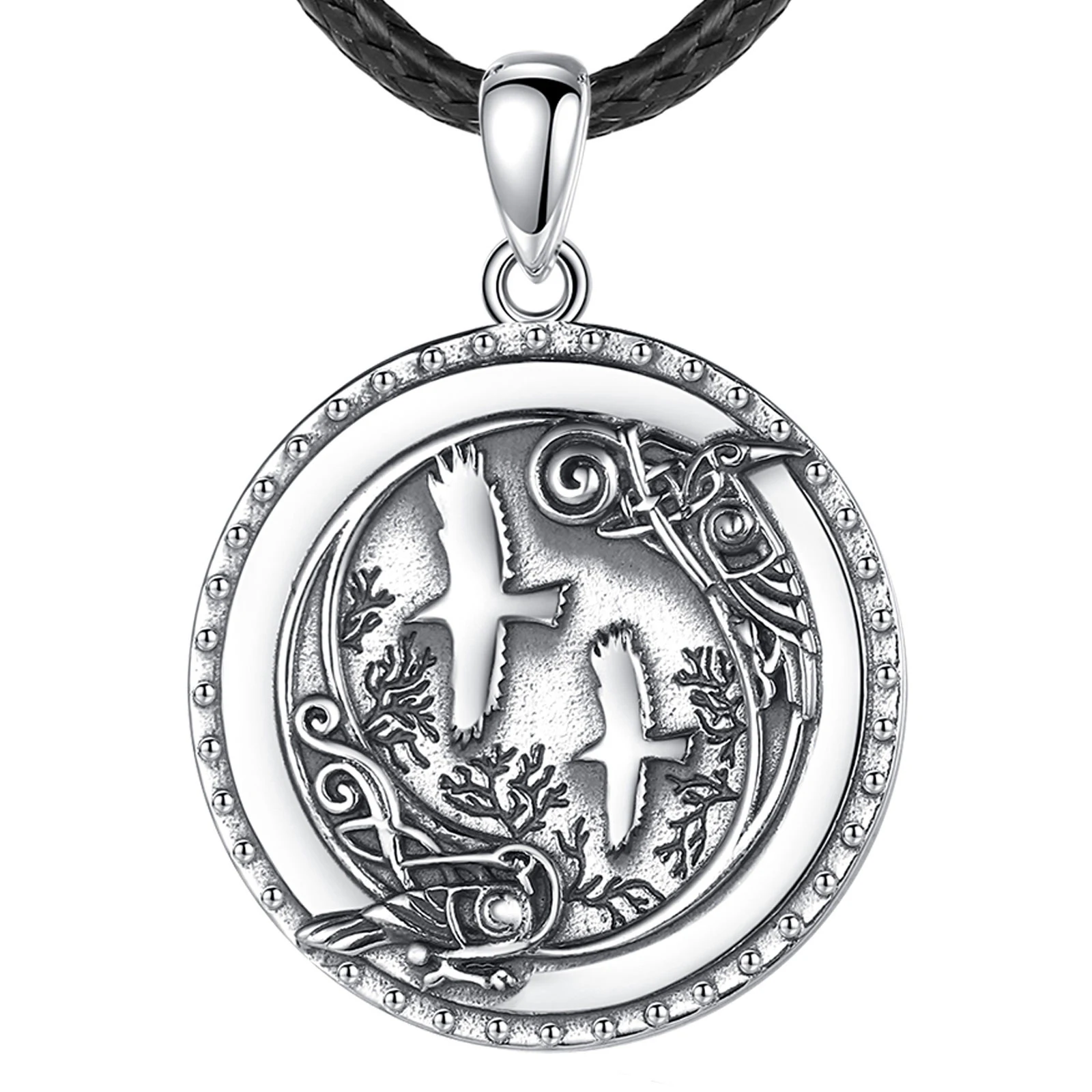 Eudora 925 Sterling Silver Viking Crow Necklace for Man Women Fine Forest Viking Ravens swallow Pendant Personality Jewelry Gift – Image 9