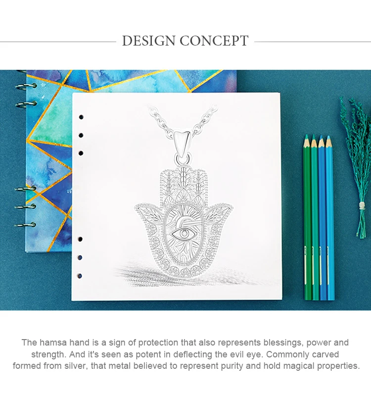 EUDORA 925 Sterling Silver Evil Eye Hamsa Hand Pendant Necklace For Men Women Angel Caller Fine Jewelry for dropshipping CYD312 – Image 11