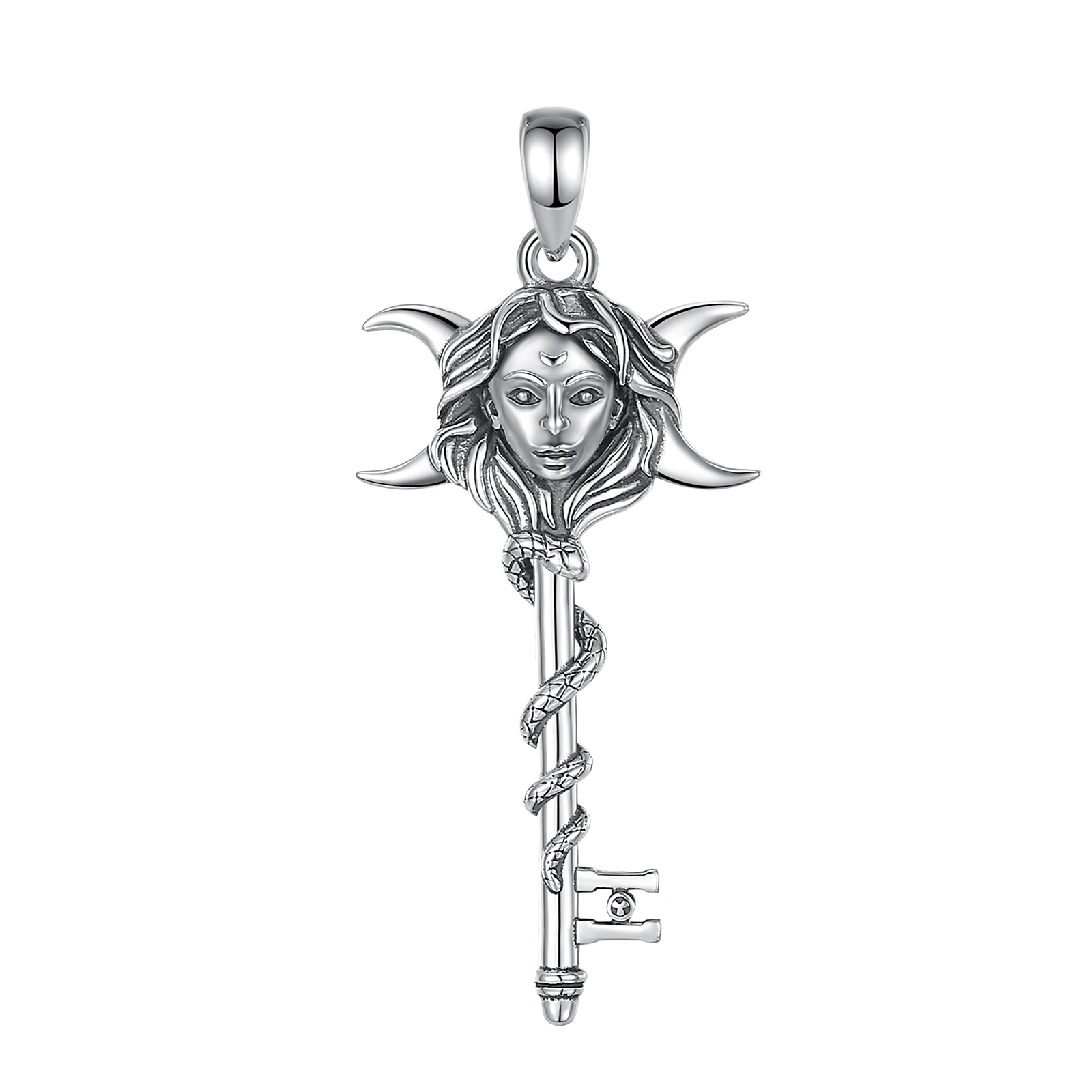 Eudora 925 Sterling Silver Hecate Necklace Snake Key Triple Moon Goddess Amulet Pendant Pagan Witch Jewelry Gift for Women Man – Image 7
