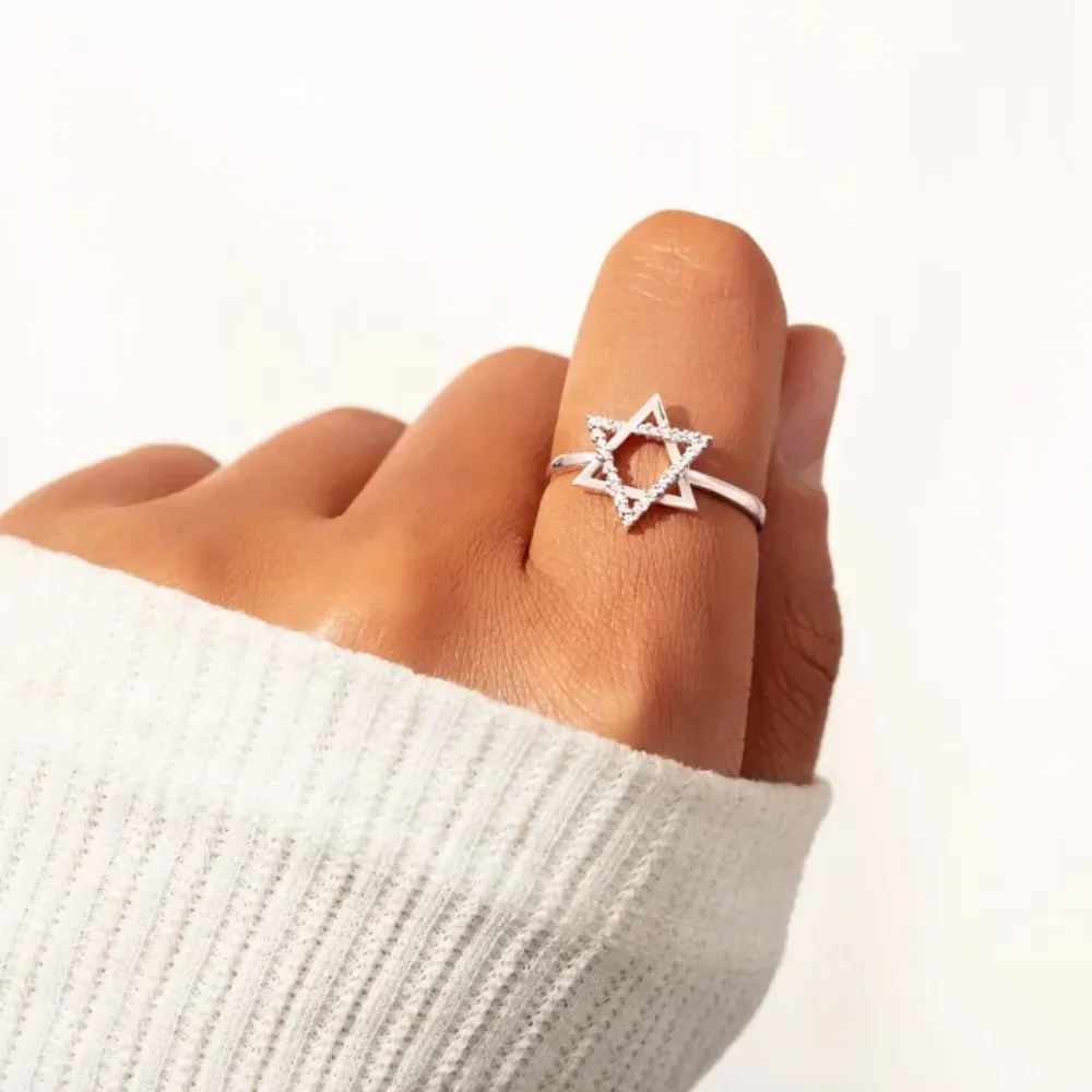 Trumium Star of David Silver 925 Rings for Women Fashion Hexagonal Star Finger Rings for Girls Wedding Party Fine Jewelry – Image 3