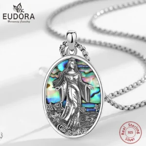Eudora Original 925 Sterling Silver Sea Goddess Yemaya Necklace Natural Abalone Shell Lemanja Amulet Pendant Fine Jewelry Gift