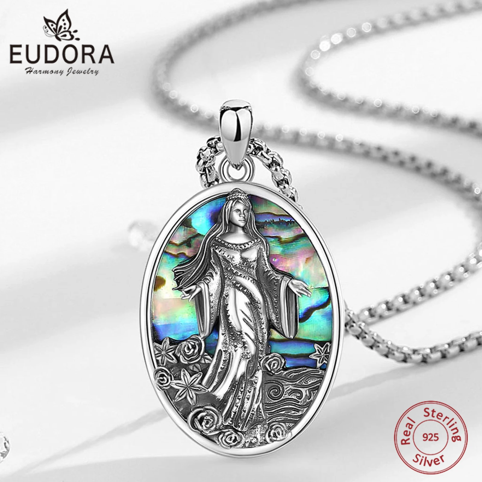 Eudora Original 925 Sterling Silver Sea Goddess Yemaya Necklace Natural Abalone Shell Lemanja Amulet Pendant Fine Jewelry Gift