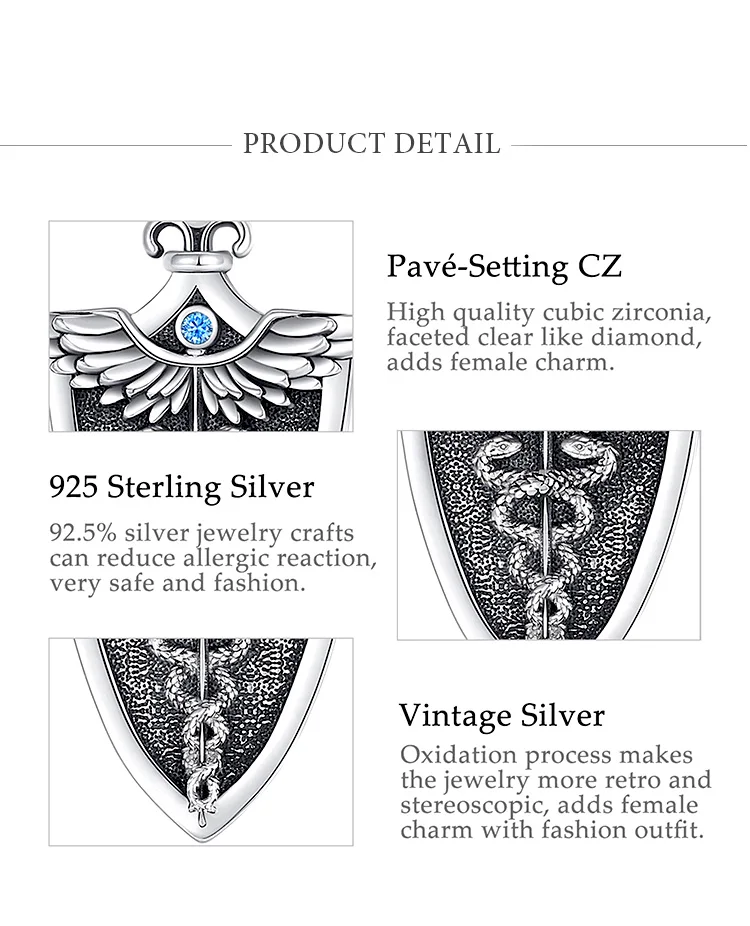 Eudora Original 925 Sterling Silver Caduceus Necklace Double Snake Wing Pendant Medical Symbol Jewelry for Men Women Gift – Image 13