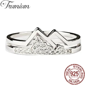 Trumium 100% 925 Sterling Silver Rings for Women Snow Caps Mountain Range Stackable CZ Ring Statement Jewelry Gift Teen Girls
