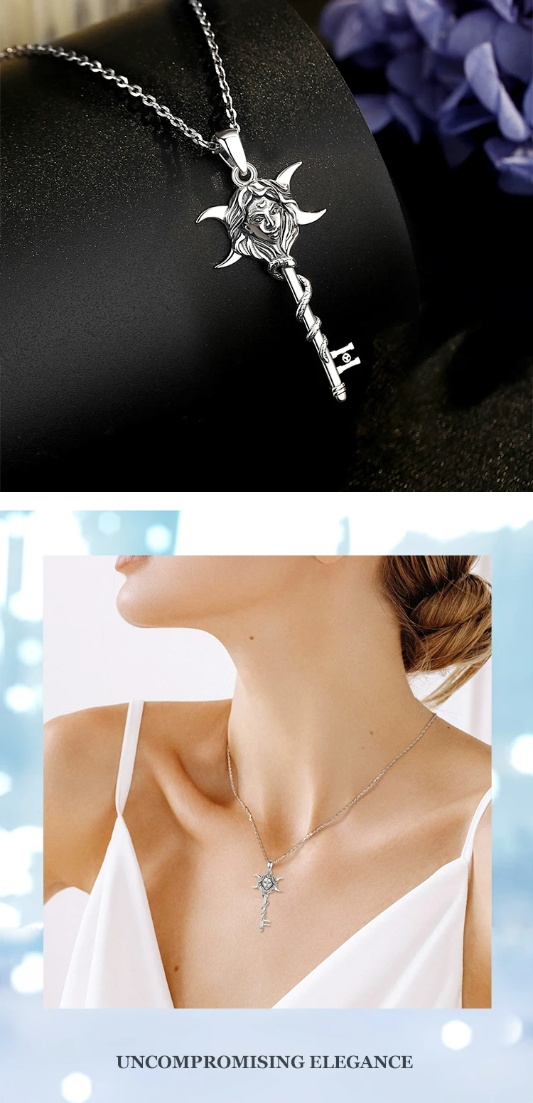 Eudora 925 Sterling Silver Hecate Necklace Snake Key Triple Moon Goddess Amulet Pendant Pagan Witch Jewelry Gift for Women Man – Image 16