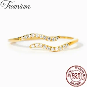 Trumium Hot Sale Real 925 Silver Rings For Women Wedding Minimalist Single Wave Ring 18K Gold Stackable Jewelry Girl Gift