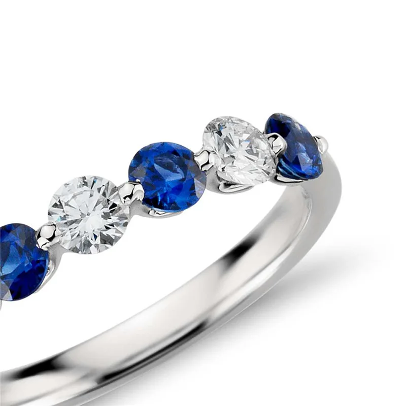 Trumium Solid 925 Sterling Silver Sparkling Blue and White Finger Ring For Women Girls Party Fashion Stackable Fine Jewelry – Image 5