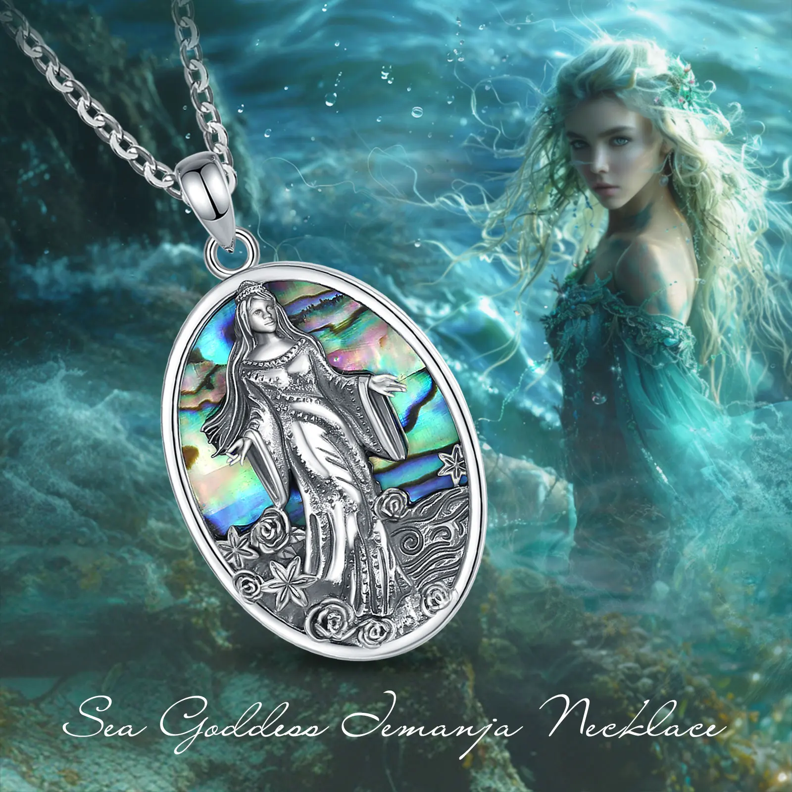 Eudora Original 925 Sterling Silver Sea Goddess Yemaya Necklace Natural Abalone Shell Lemanja Amulet Pendant Fine Jewelry Gift – Image 10