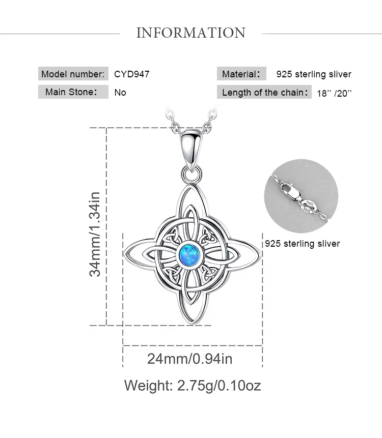 Eudora 925 Sterling Silver Witchcraft Celtic Knot Geometry Necklace Men Women Opal Wicca Amulet Necklaces Witch Jewelry Gift – Image 13