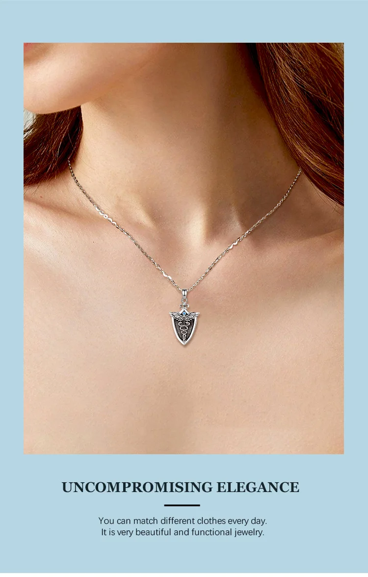 Eudora Original 925 Sterling Silver Caduceus Necklace Double Snake Wing Pendant Medical Symbol Jewelry for Men Women Gift – Image 15