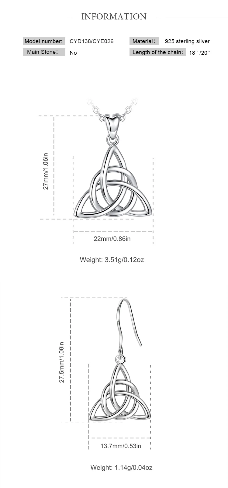 Eudora Real 925 Sterling Silver Triangle Celtics Knot Pendant Neckalce Women Fashion Sliver Jewelry for Birthday Gift Box CYD138 – Image 13